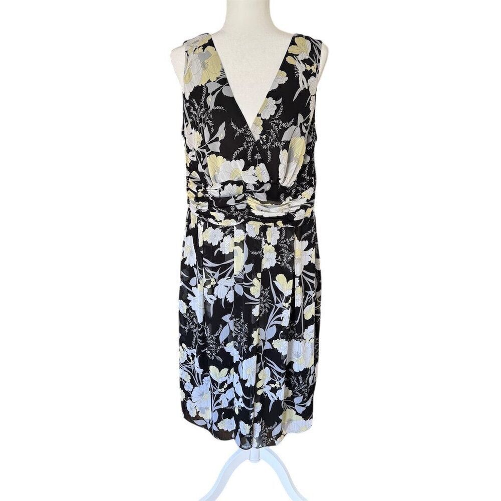 Studio I Black Floral Knee Length Sleeveless Dress Women's Size 16